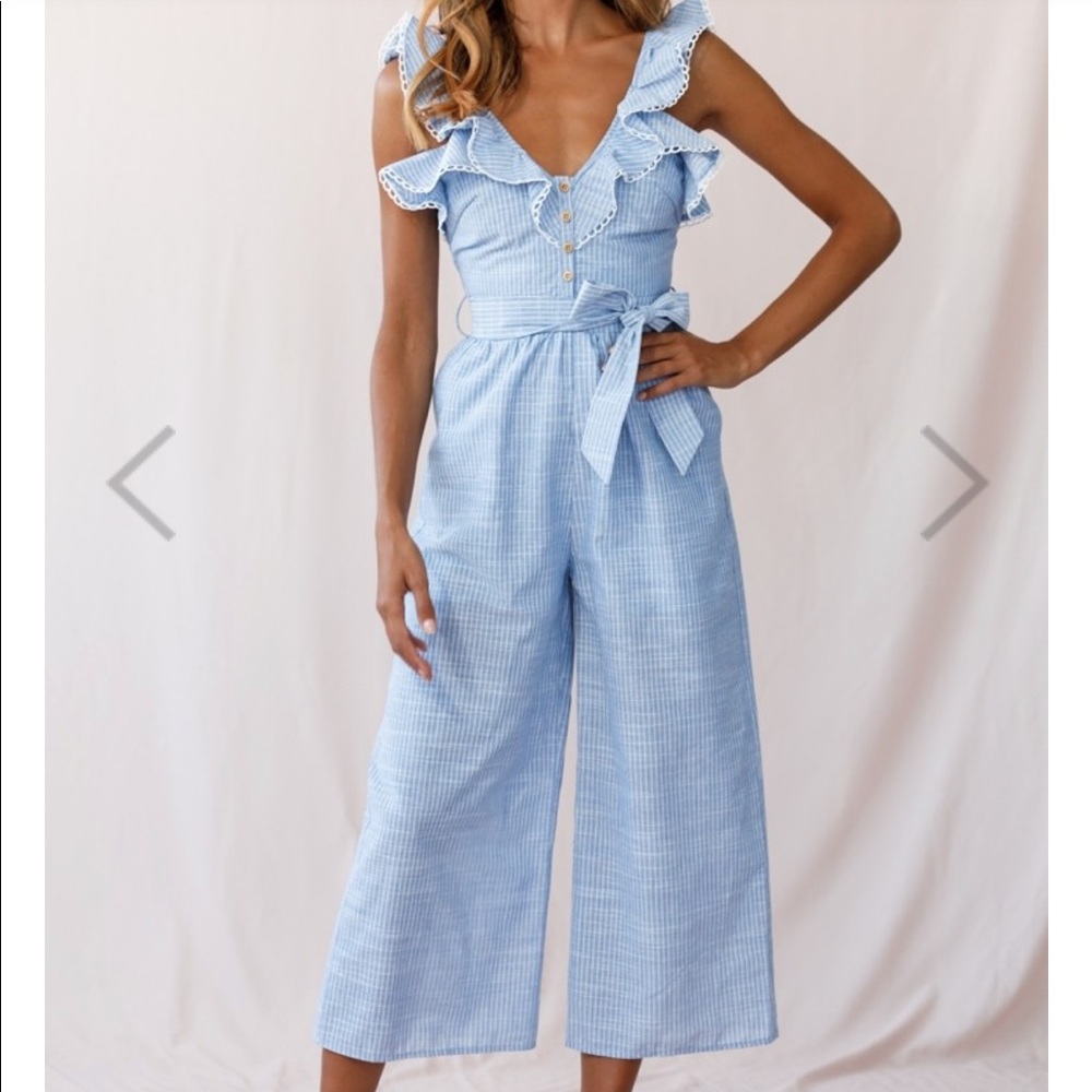 Selfie Leslie Danube Belted Pinstripe Jumpsuit